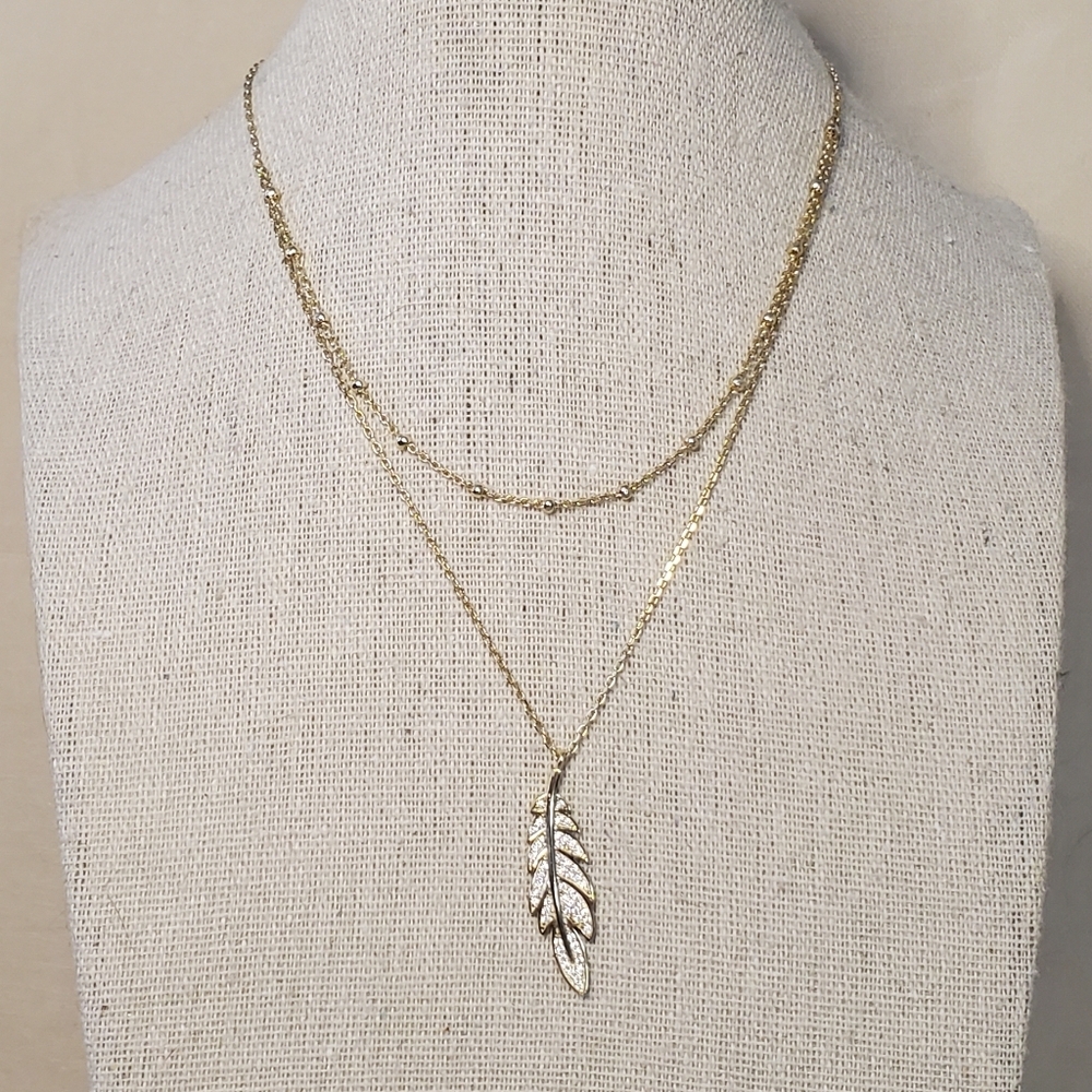 Rachel Zoe 2 Stranded Choker Sterling CZ Feather Pendant NWOT